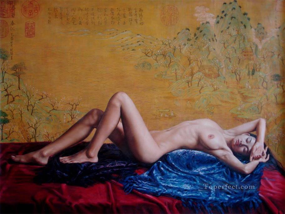 Spring Outing Chinese Girl Nude Oil Paintings